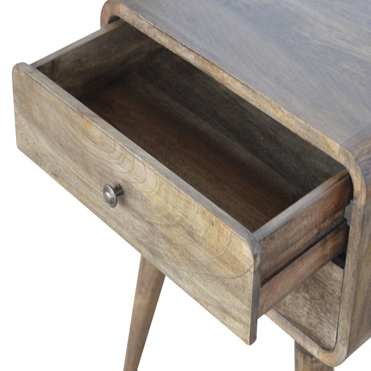 Table de chevet arrondie 2 tiroirs en manguier massif – Gris – vue 7