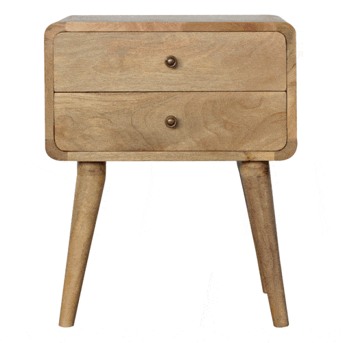Table de chevet arrondie 2 tiroirs en manguier massif – Naturel – vue 10