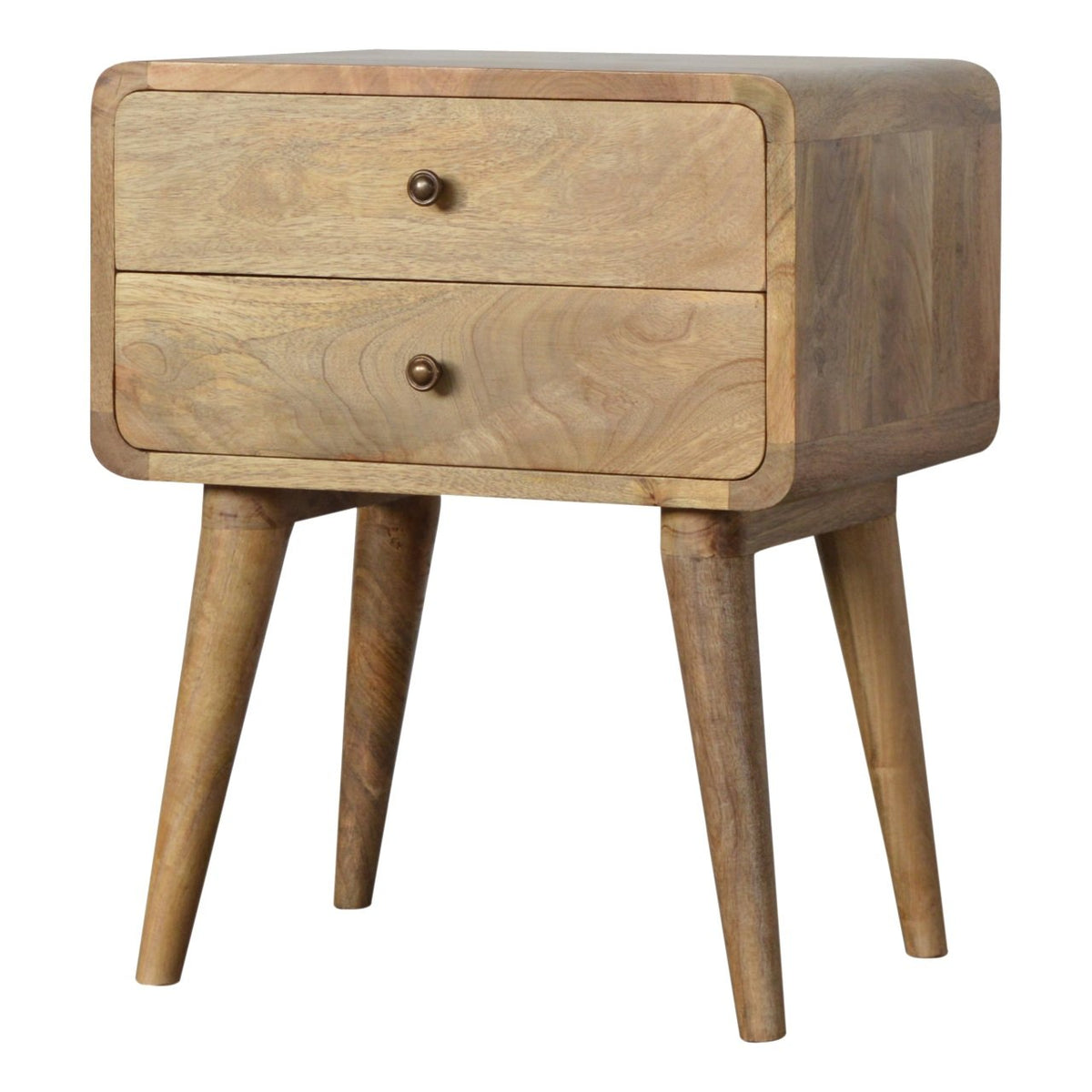 Table de chevet arrondie 2 tiroirs en manguier massif – Naturel – vue 2
