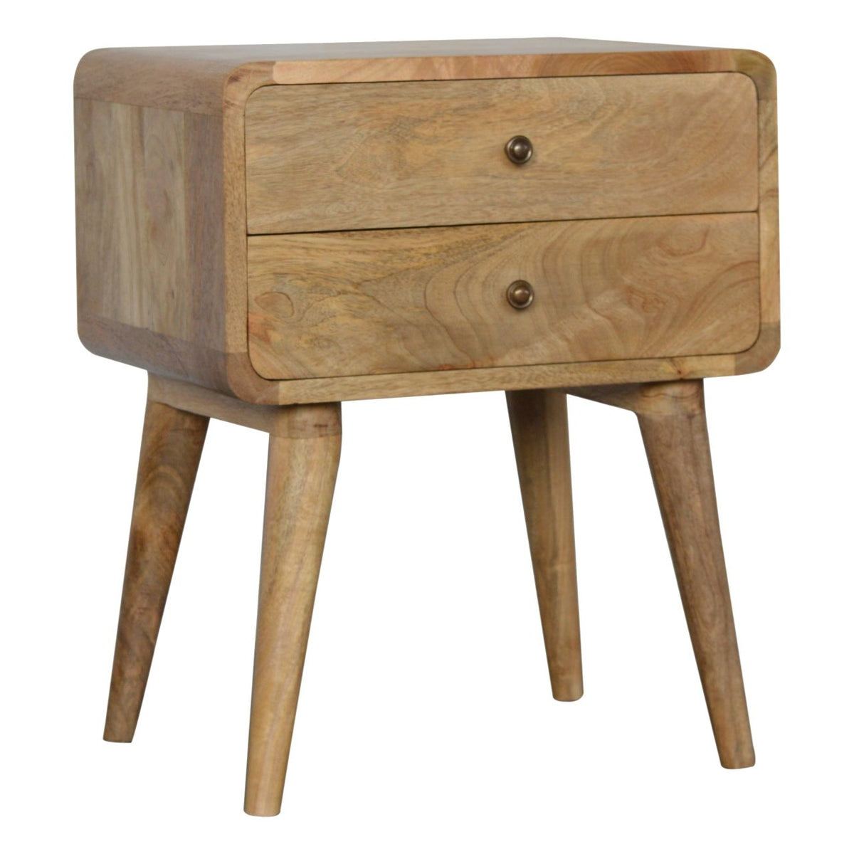 Table de chevet arrondie 2 tiroirs en manguier massif – Naturel – vue 3