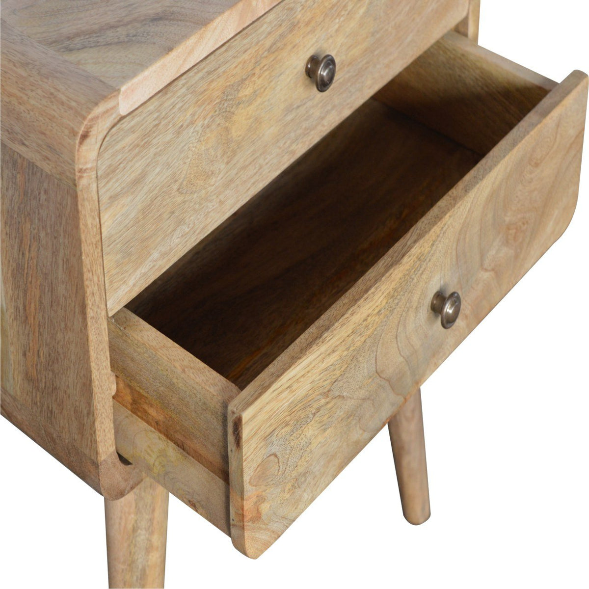 Table de chevet arrondie 2 tiroirs en manguier massif – Naturel – vue 6