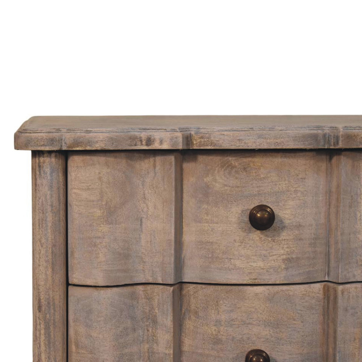 Table de chevet arrondie 3 tiroirs en manguier massif – Délavé vintage – vue 4