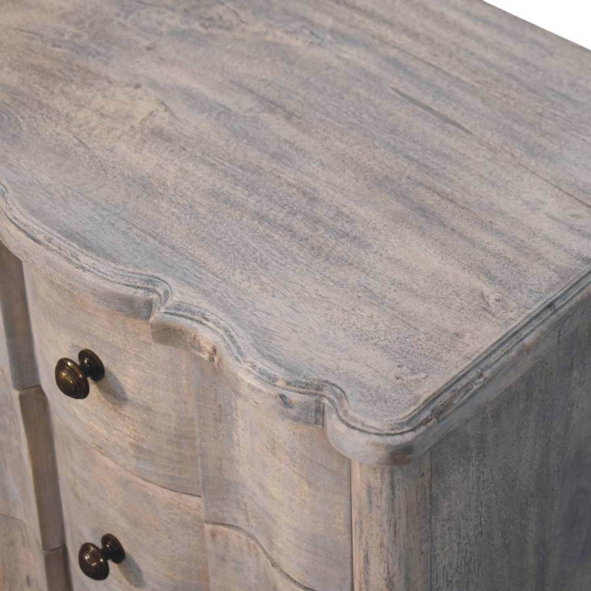 Table de chevet arrondie 3 tiroirs en manguier massif – Délavé vintage – vue 5