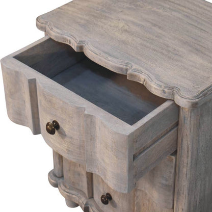 Table de chevet arrondie 3 tiroirs en manguier massif – Délavé vintage – vue 6