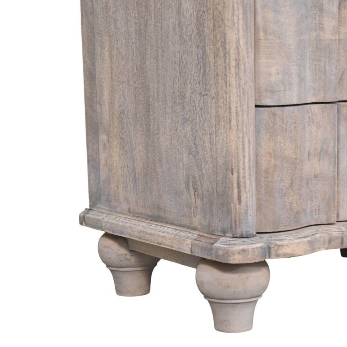 Table de chevet arrondie 3 tiroirs en manguier massif – Délavé vintage – vue 7