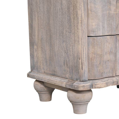 Table de chevet arrondie 3 tiroirs en manguier massif – Délavé vintage – vue 7