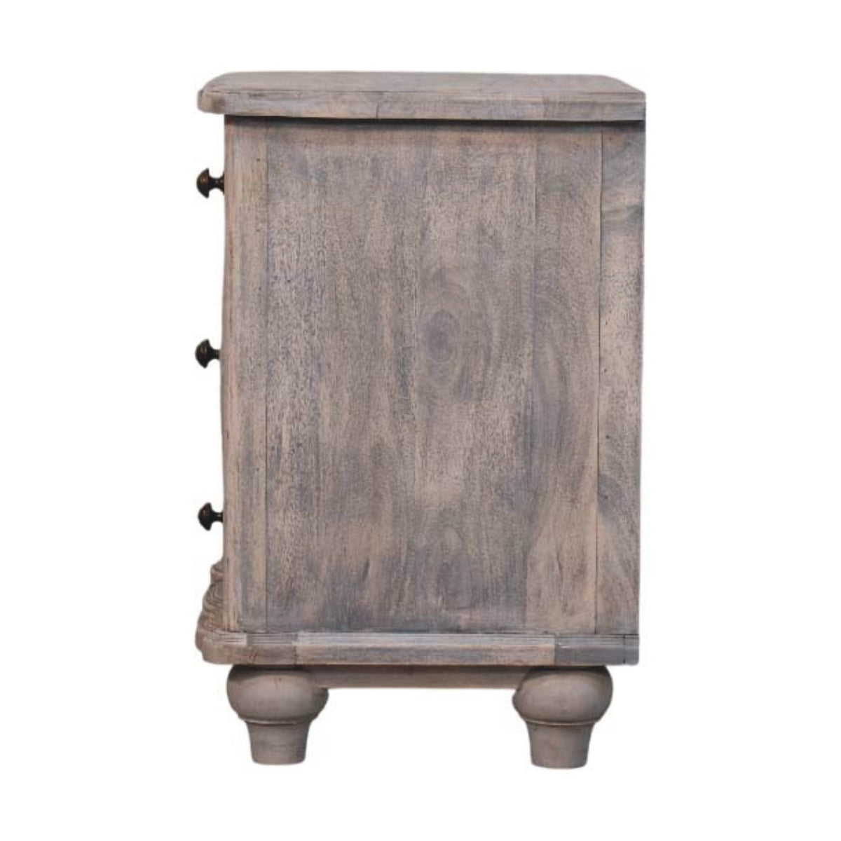 Table de chevet arrondie 3 tiroirs en manguier massif – Délavé vintage – vue 8