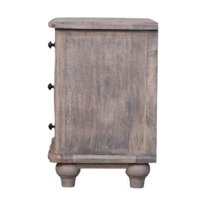 Table de chevet arrondie 3 tiroirs en manguier massif – Délavé vintage – vue 8