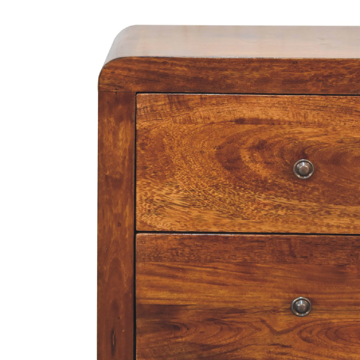 Table de chevet arrondie à 3 tiroirs en manguier massif – Châtaigne – vue 5
