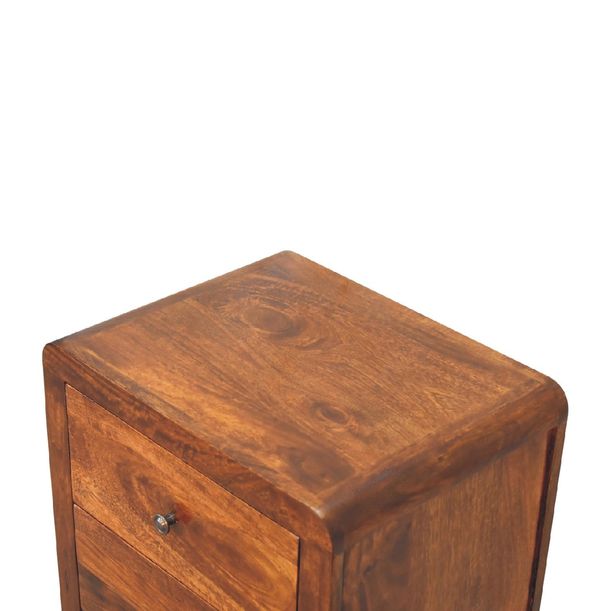 Table de chevet arrondie à 3 tiroirs en manguier massif – Châtaigne – vue 6
