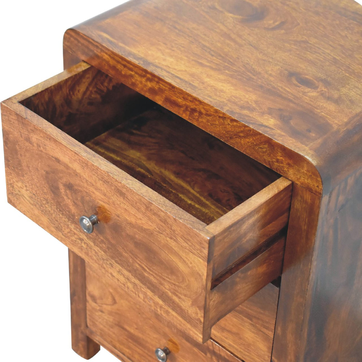 Table de chevet arrondie à 3 tiroirs en manguier massif – Châtaigne – vue 7