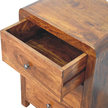 Table de chevet arrondie à 3 tiroirs en manguier massif – Châtaigne – vue 7