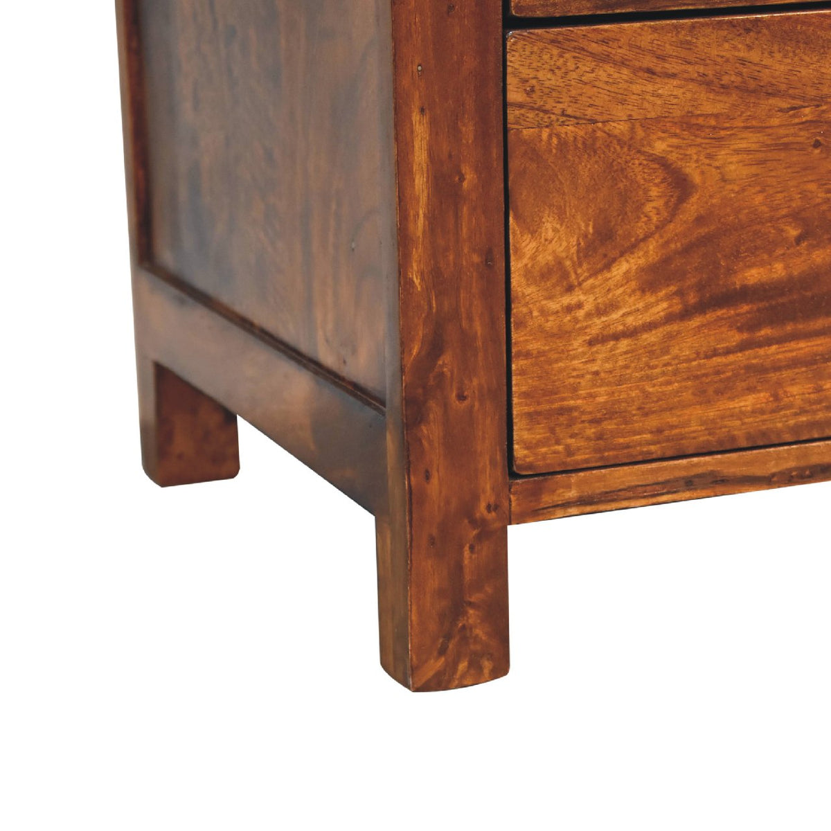 Table de chevet arrondie à 3 tiroirs en manguier massif – Châtaigne – vue 8