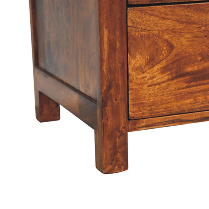 Table de chevet arrondie à 3 tiroirs en manguier massif – Châtaigne – vue 8