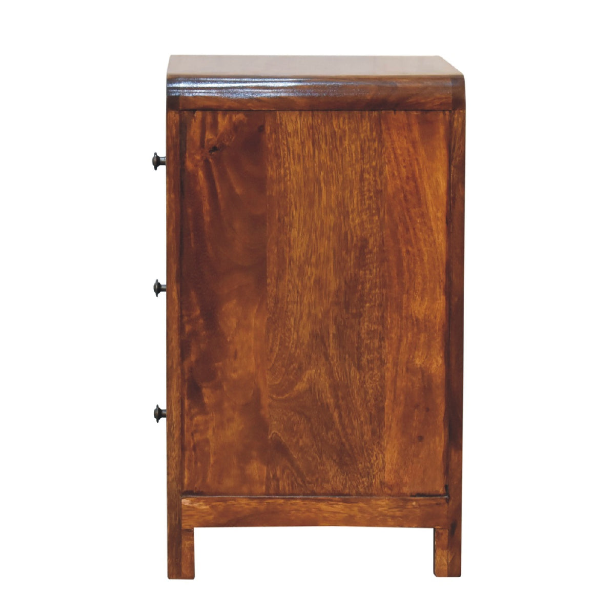 Table de chevet arrondie à 3 tiroirs en manguier massif – Châtaigne – vue 9