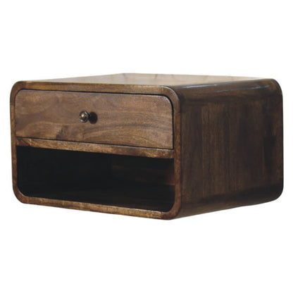 Table de chevet arrondie à étagère en manguier massif – Gris doux – vue 2