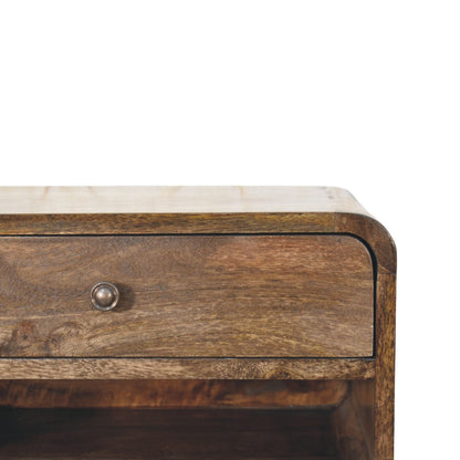 Table de chevet arrondie à étagère en manguier massif – Gris doux – vue 4