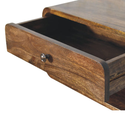 Table de chevet arrondie à étagère en manguier massif – Gris doux – vue 6