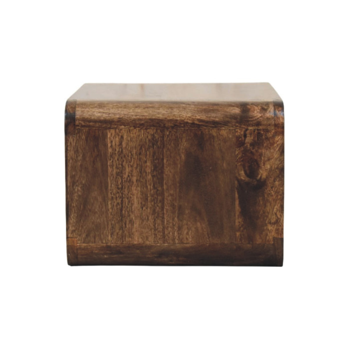 Table de chevet arrondie à étagère en manguier massif – Gris doux – vue 8