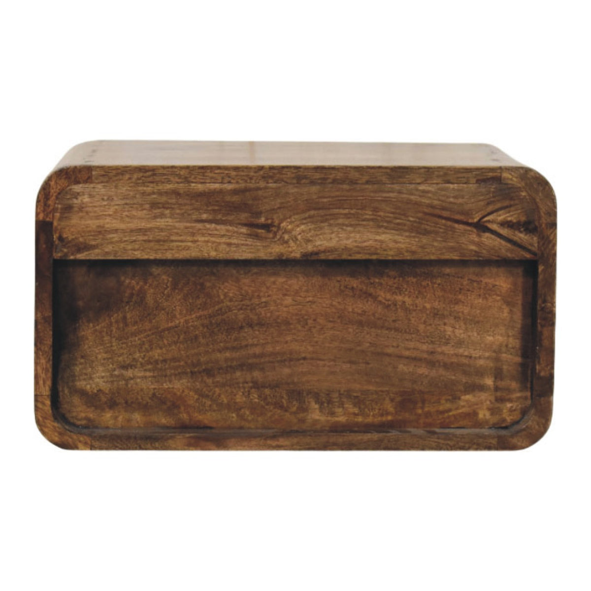 Table de chevet arrondie à étagère en manguier massif – Gris doux – vue 9