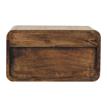 Table de chevet arrondie à étagère en manguier massif – Gris doux – vue 9