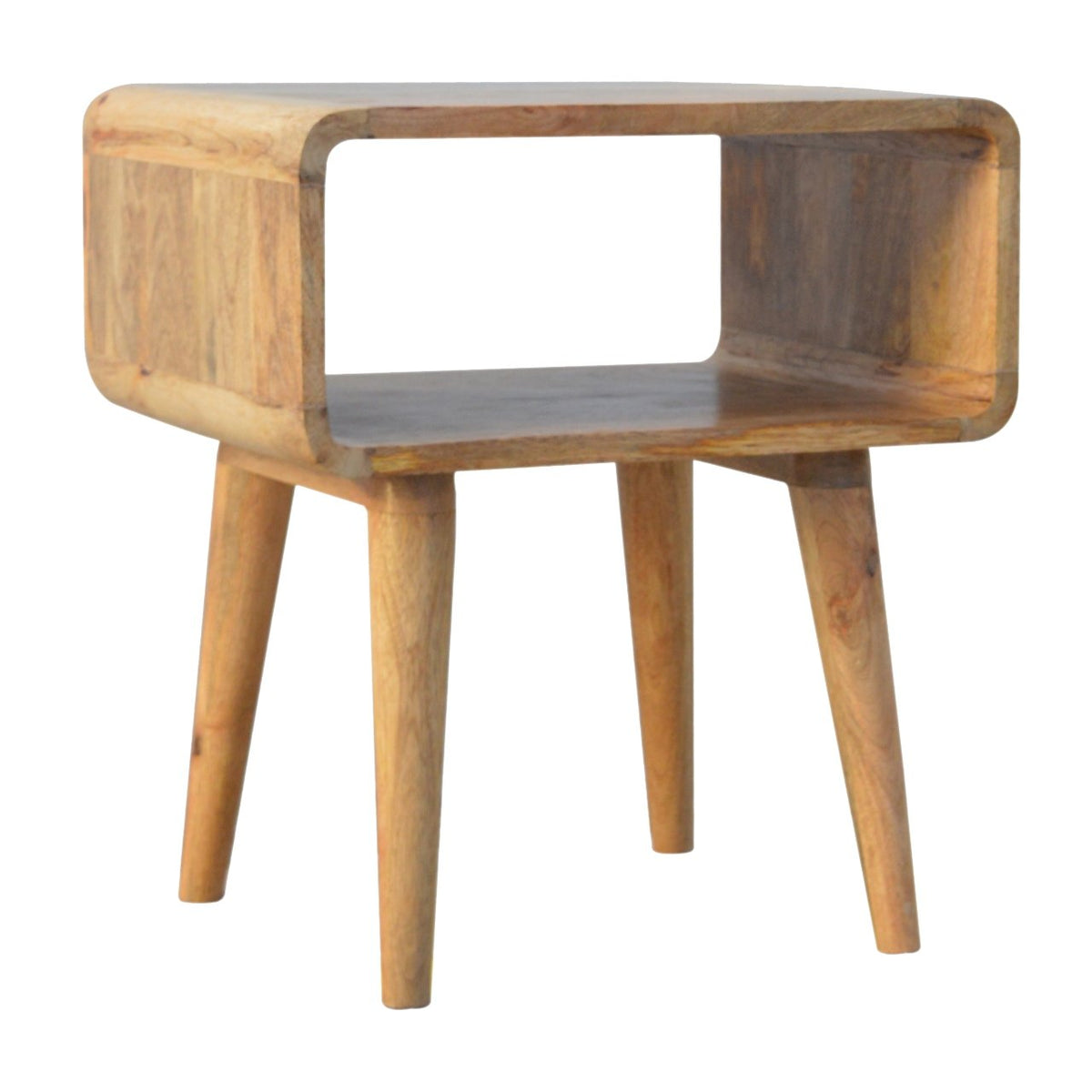 Table de chevet arrondie à niche ouverte en manguier massif – vue 3