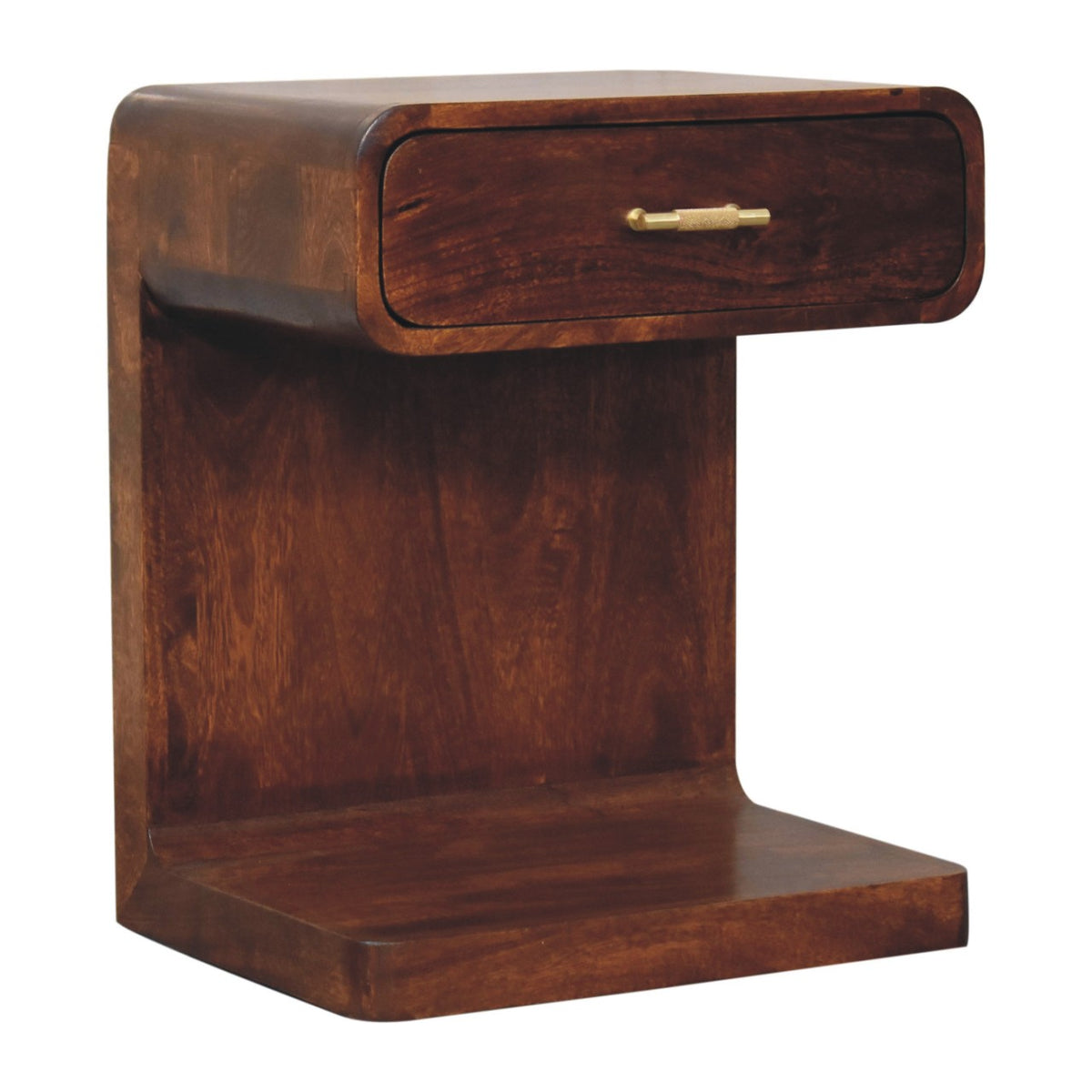 Table de chevet arrondie à poignée en T en manguier massif – Châtaigne – vue 3