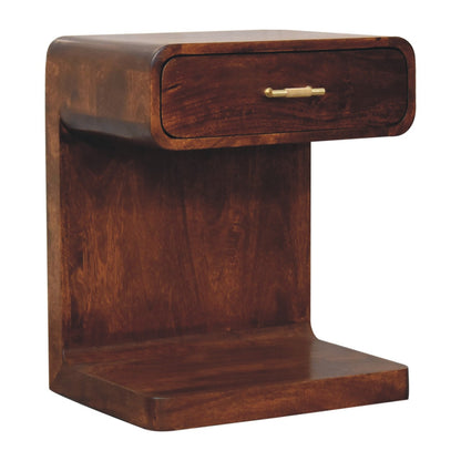Table de chevet arrondie à poignée en T en manguier massif – Châtaigne – vue 3