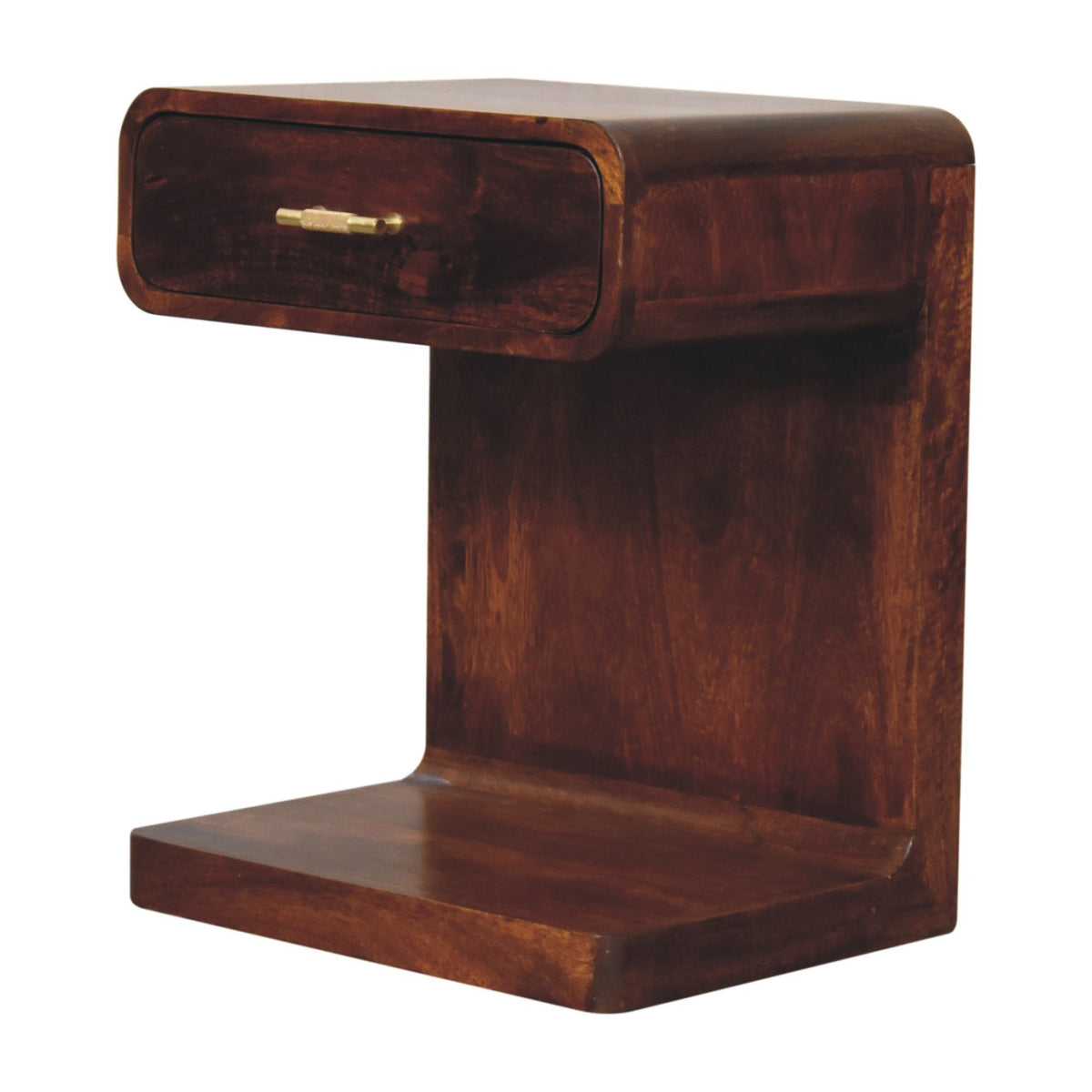 Table de chevet arrondie à poignée en T en manguier massif – Châtaigne – vue 4