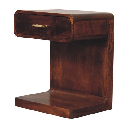 Table de chevet arrondie à poignée en T en manguier massif – Châtaigne – vue 4