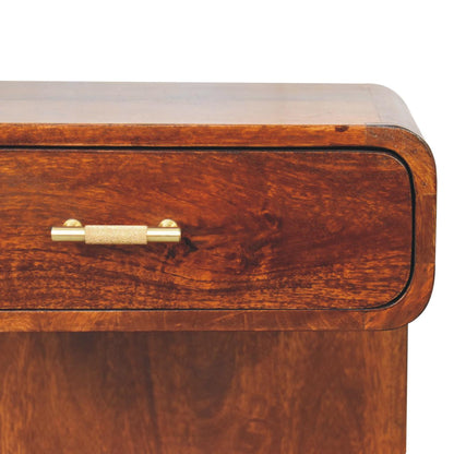Table de chevet arrondie à poignée en T en manguier massif – Châtaigne – vue 5