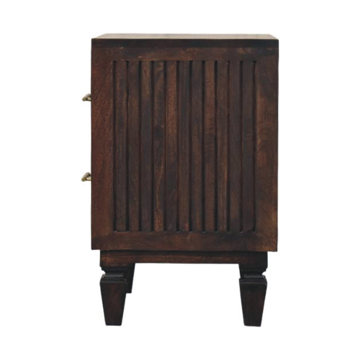 Table de chevet cannelée 2 tiroirs en manguier massif – Moka – vue 8