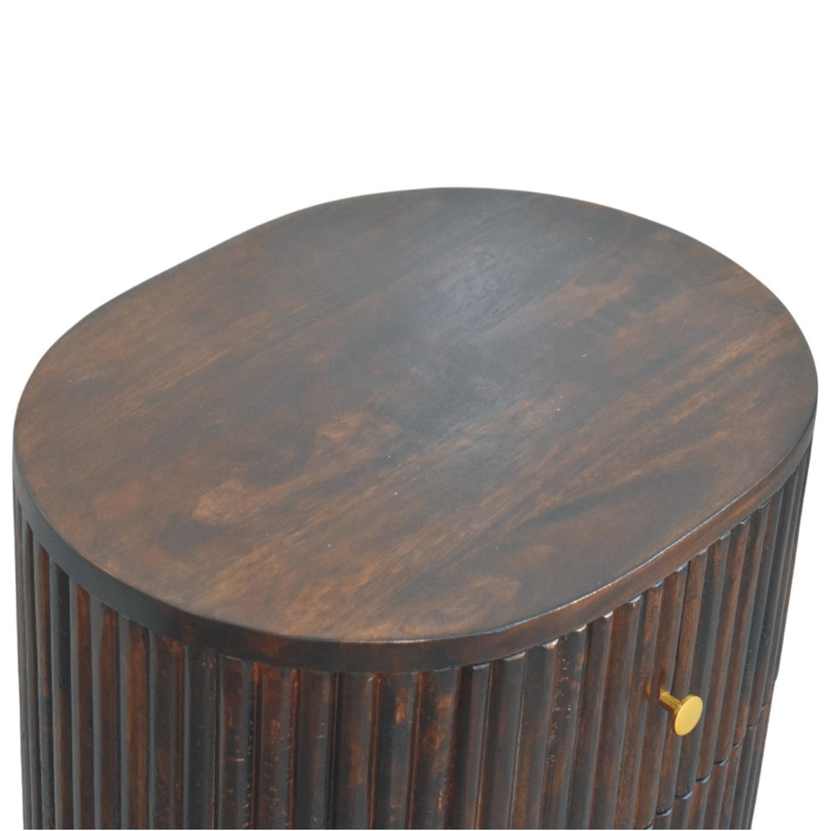 Table de chevet cannelée 3 tiroirs en manguier massif – Moka – vue 5