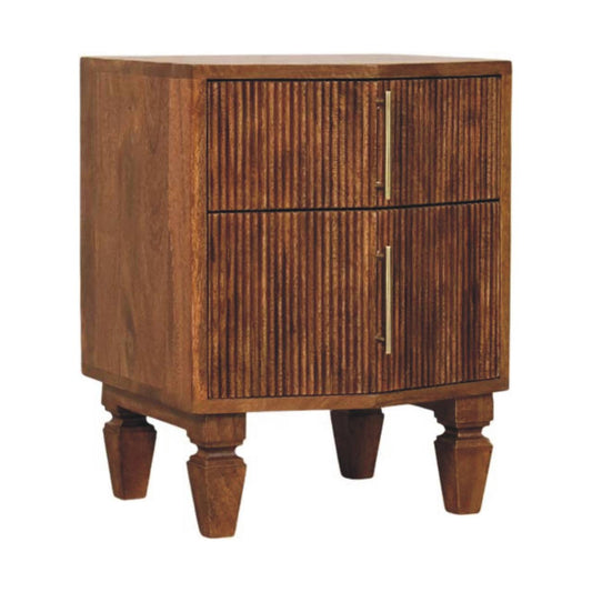 Table de chevet cannelée à 2 tiroirs – Brun rouge – vue 2