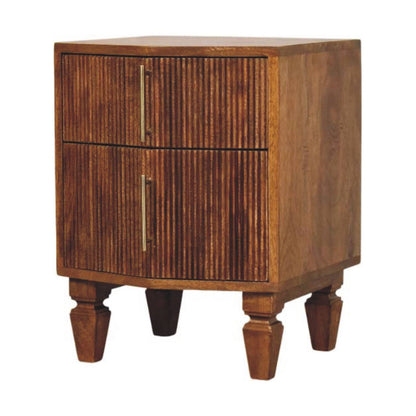 Table de chevet cannelée à 2 tiroirs – Brun rouge – vue 3
