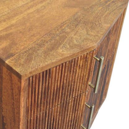 Table de chevet cannelée à 2 tiroirs – Brun rouge – vue 5