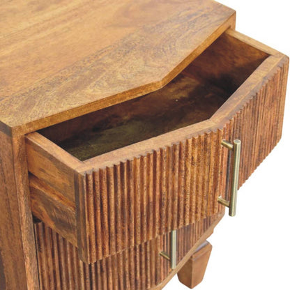 Table de chevet cannelée à 2 tiroirs – Brun rouge – vue 6