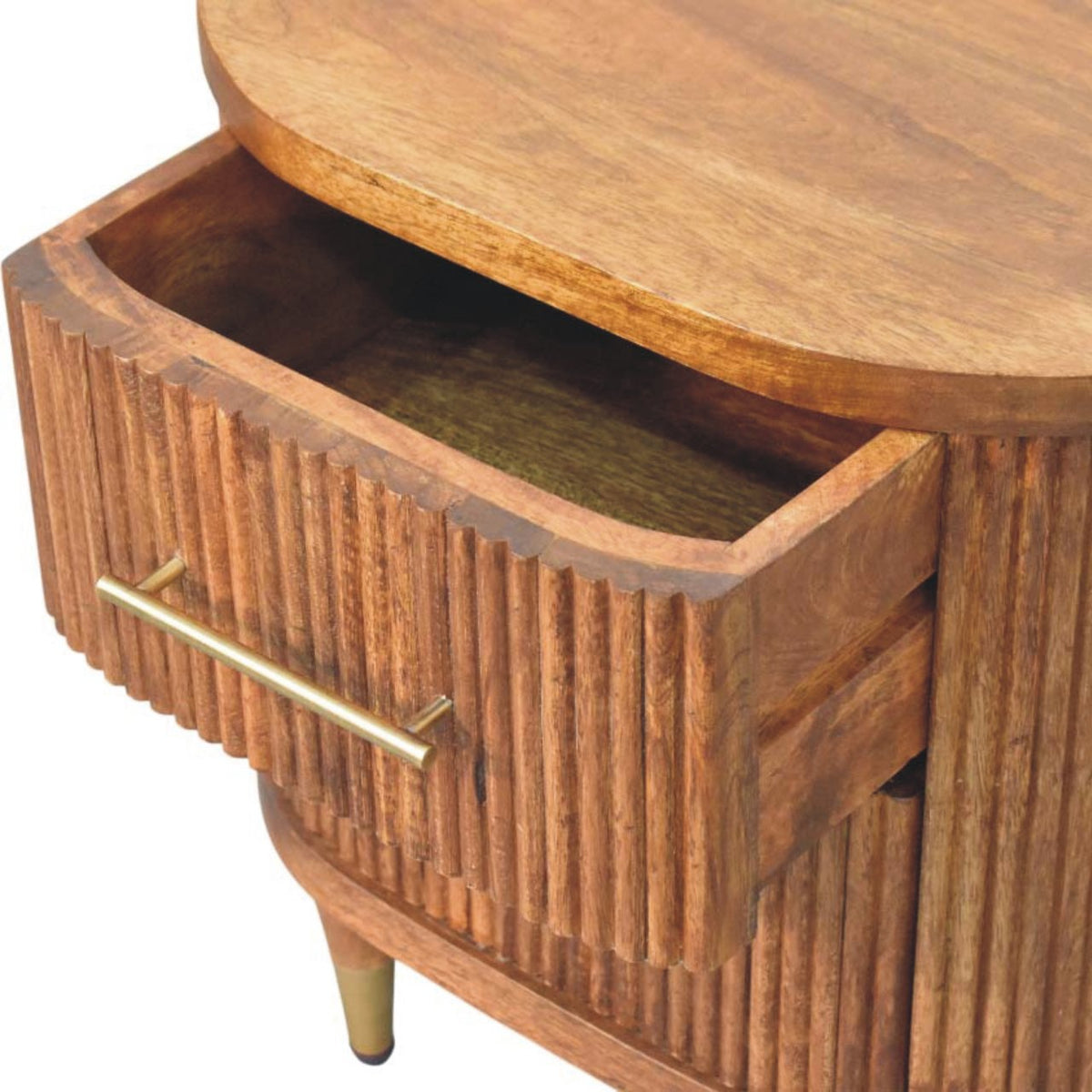 Table de chevet cannelée à 2 tiroirs en manguier massif – Ambre – vue 6