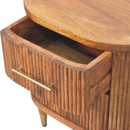 Table de chevet cannelée à 2 tiroirs en manguier massif – Ambre – vue 6