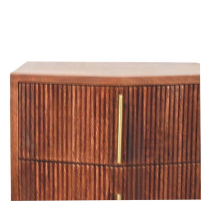 Table de chevet cannelée à façade galbée en manguier massif – Ambre – vue 4