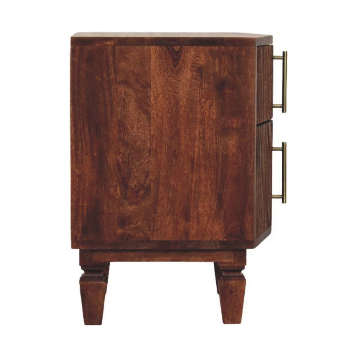 Table de chevet cannelée à façade galbée en manguier massif – Ambre – vue 8