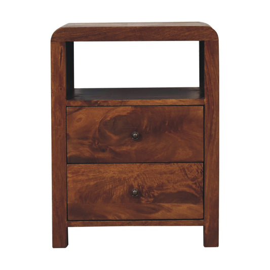 Table de chevet compacte et arrondie en manguier massif – Châtaigne – vue 2