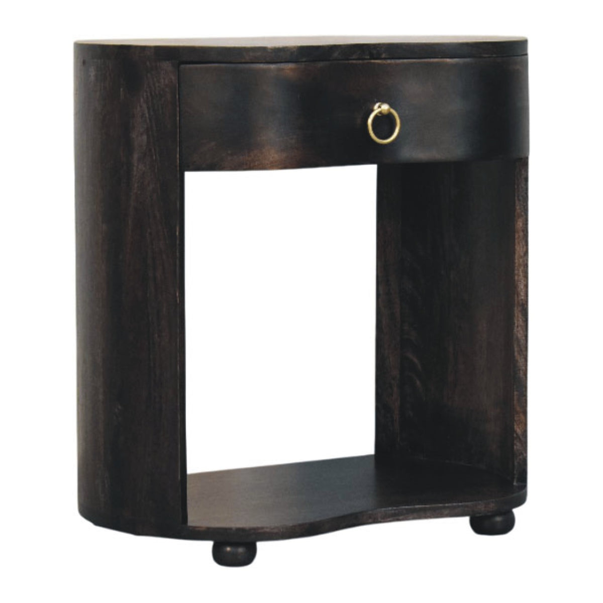 Table de chevet demi-lune à niche en manguier massif – Anthracite – vue 2