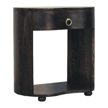 Table de chevet demi-lune à niche en manguier massif – Anthracite – vue 2