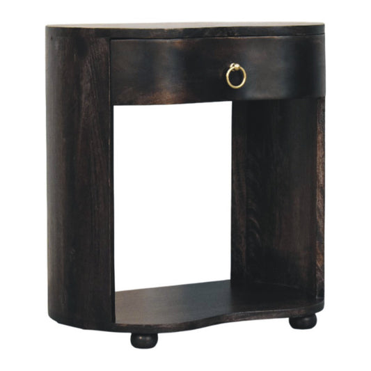 Table de chevet demi-lune à niche en manguier massif – Anthracite – vue 2