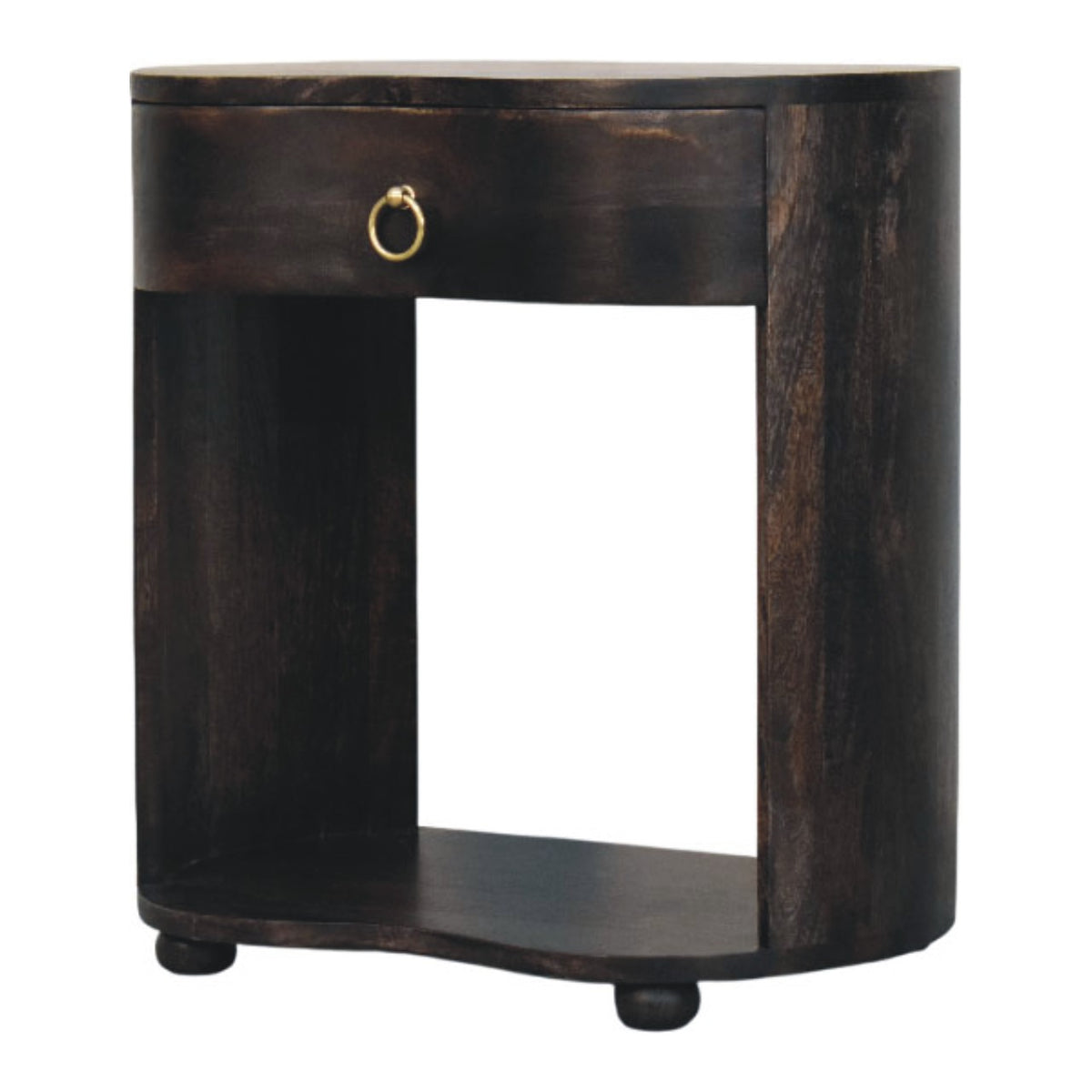 Table de chevet demi-lune à niche en manguier massif – Anthracite – vue 3