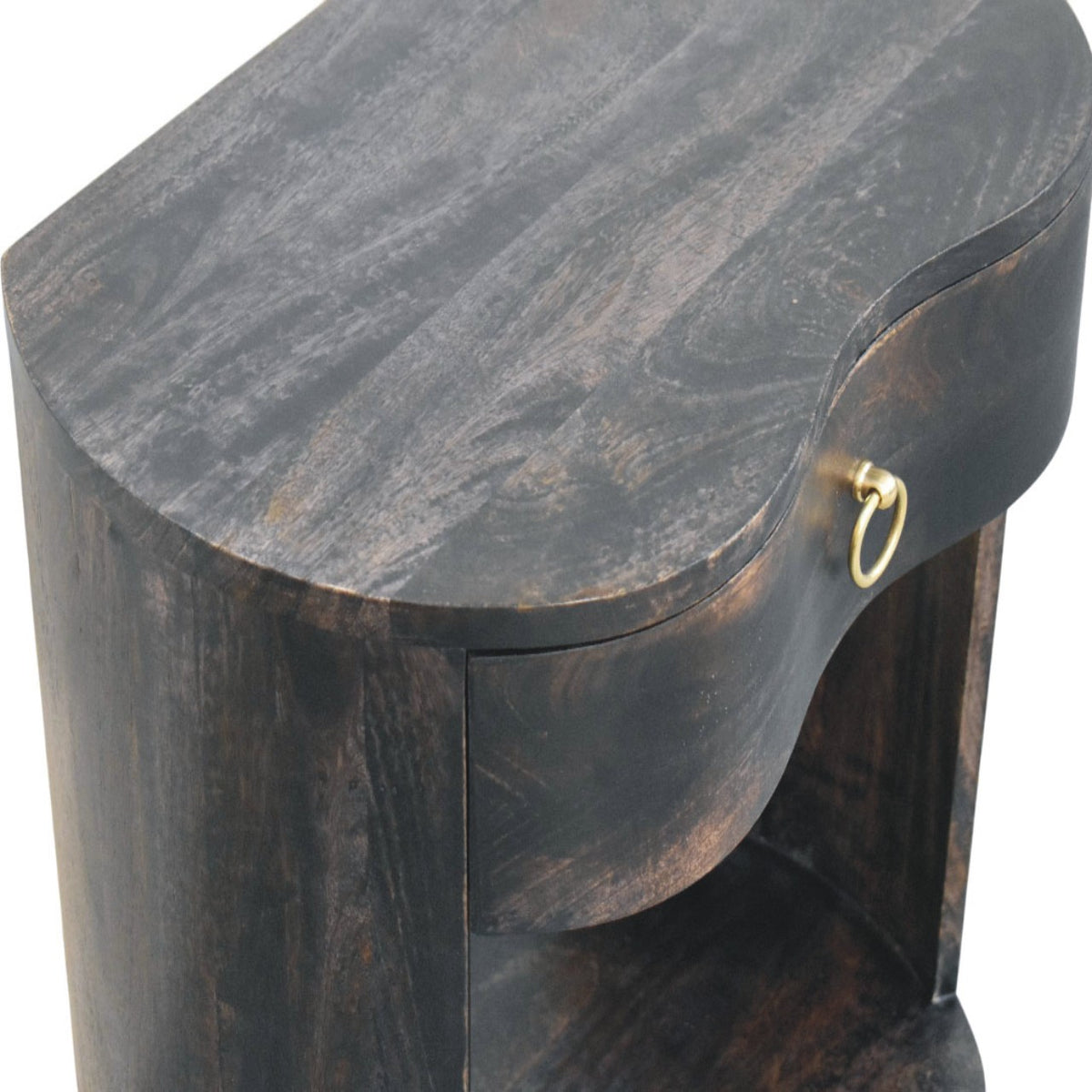 Table de chevet demi-lune à niche en manguier massif – Anthracite – vue 5