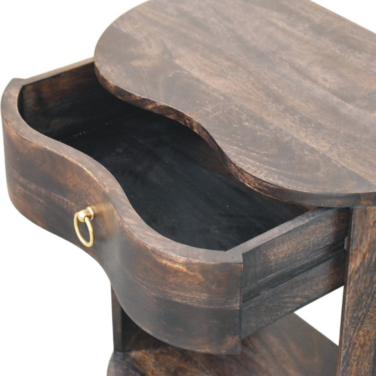 Table de chevet demi-lune à niche en manguier massif – Anthracite – vue 6
