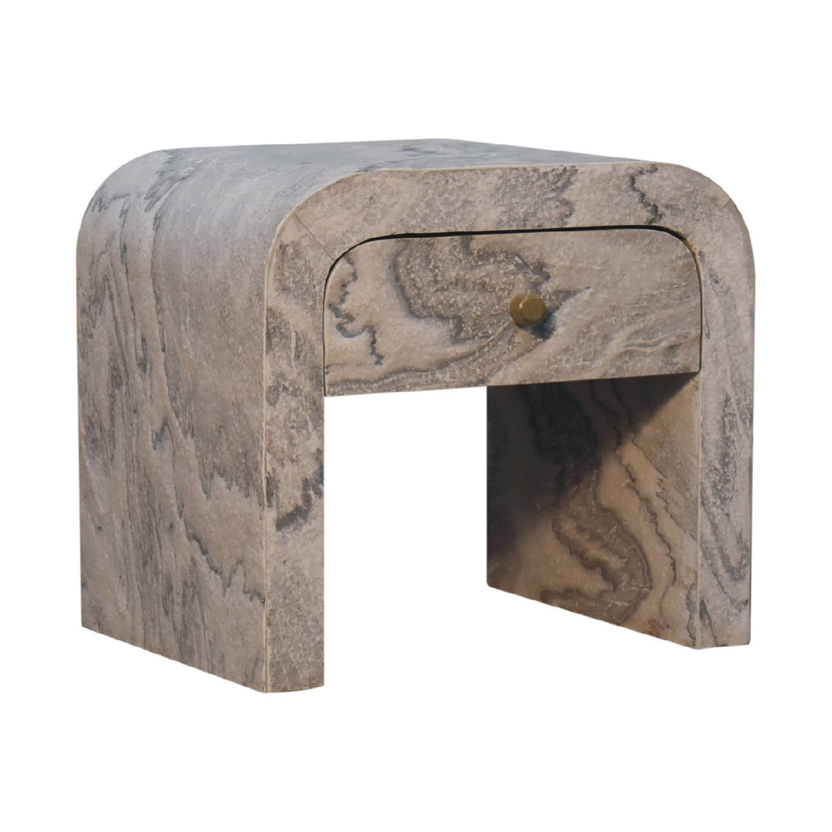 Table de chevet effet marbre en manguier massif – Naturel – vue 2