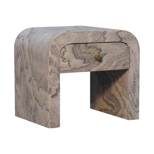 Table de chevet effet marbre en manguier massif – Naturel – vue 2